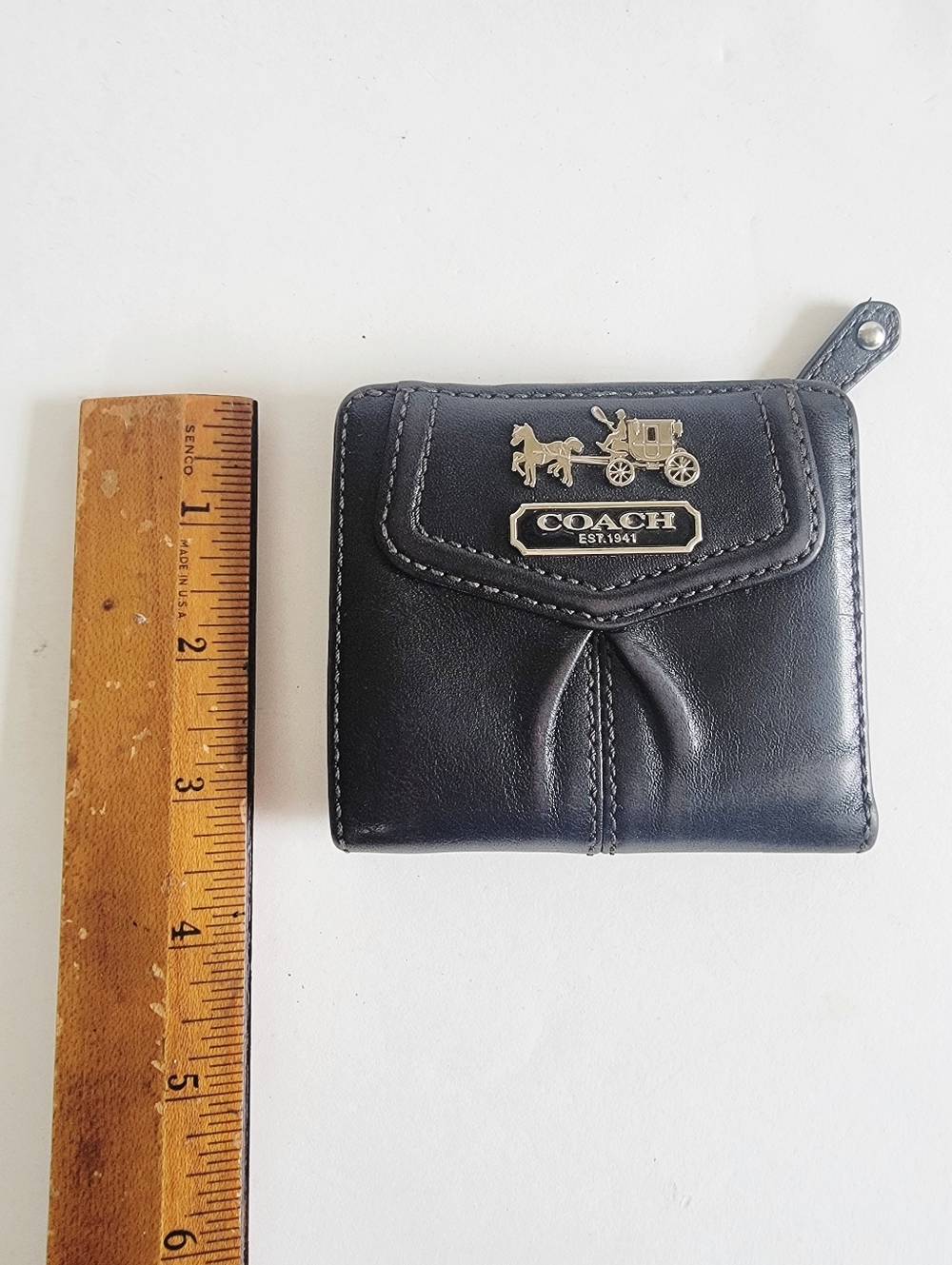 COACH Mini Small Black Leather Bifold Wallet with Horse & Carriage Logo Tiny - Picture 13 of 16